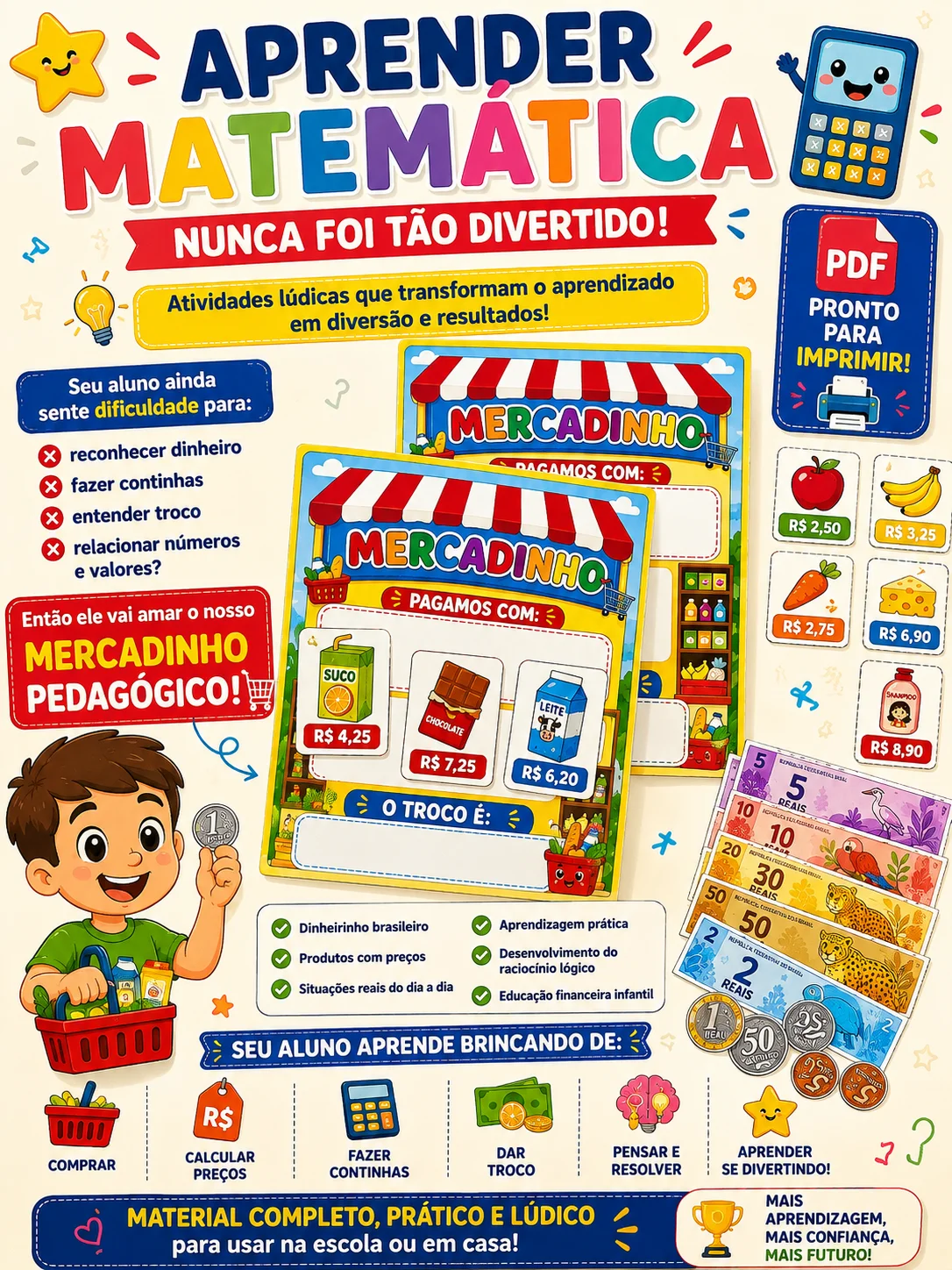 ATIVIDADE LÚDICA DE MERCADINHO - ALFABETIZAÇÃO MATEMÁTICA — capa do material
