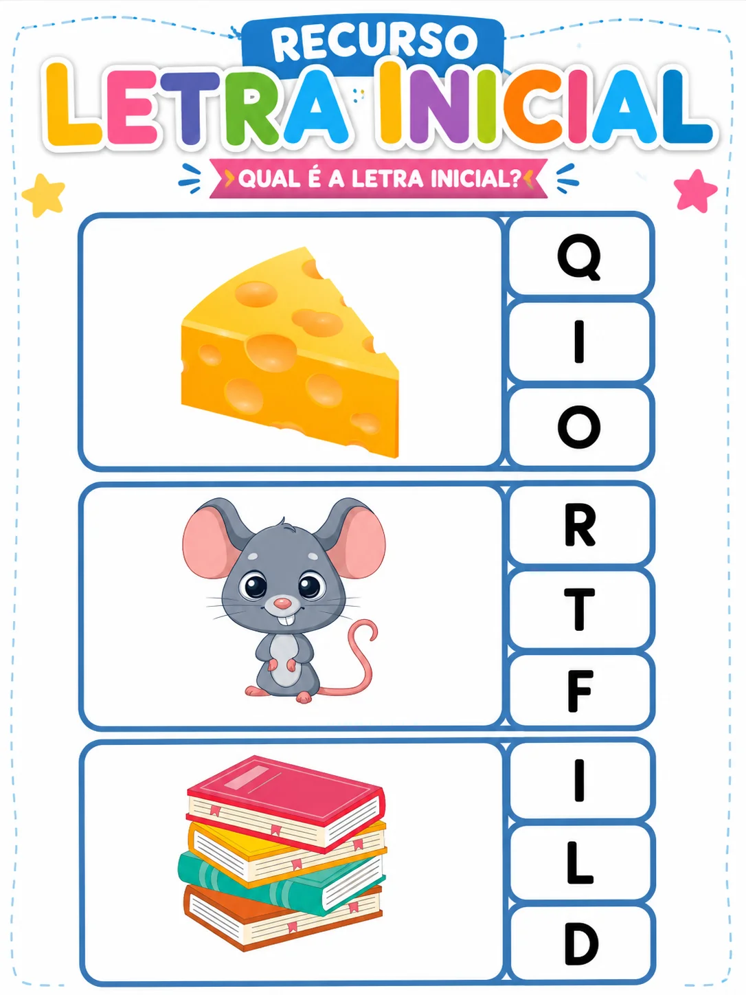 ATIVIDADE LÚDICA RECURSO LETRA INICIAL - ALFABETIZAÇÃO — Alfabetização para Educação Infantil: 🔤 RECURSO LETRA INICIAL –…