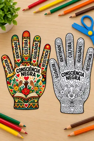 Atividade Mãozinhas da Consciência Negra 1º Ao 5º Ano Em PDF — amostra 4: Mãozinhas da Consciência Negra: PDF com 8…