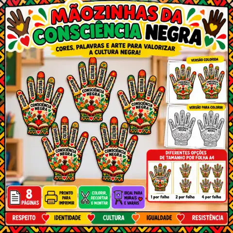 Atividade Mãozinhas da Consciência Negra 1º Ao 5º Ano Em PDF — capa do material