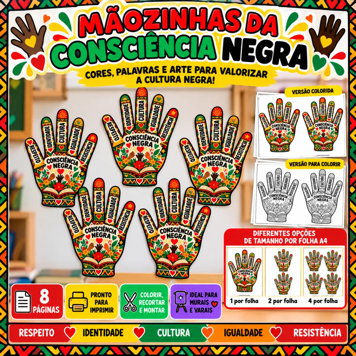 Atividade Mãozinhas da Consciência Negra 1º Ao 5º Ano Em PDF — Atividades para Todas as séries: Mãozinhas da Consciência…
