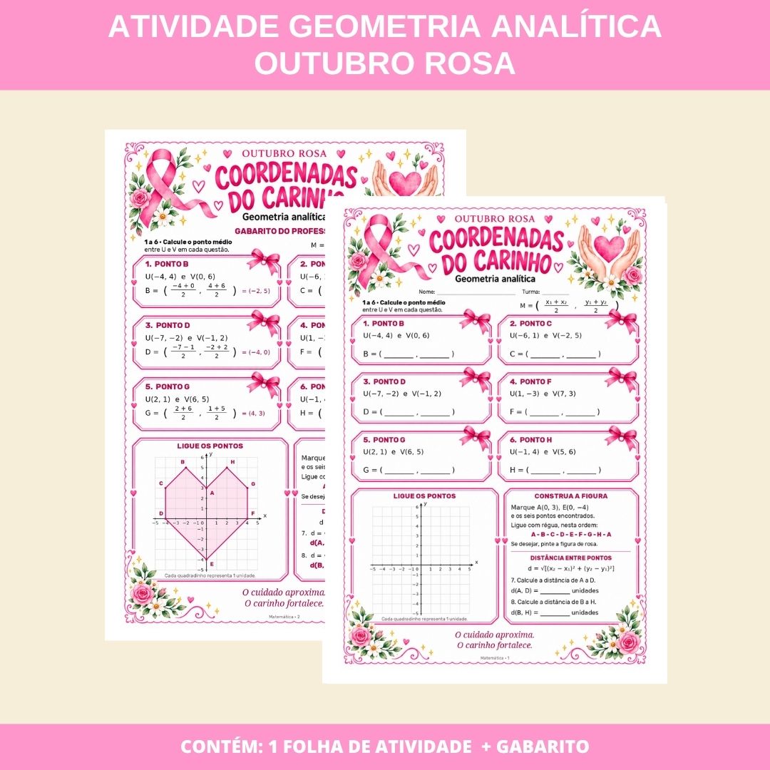 Atividade matemática outubro rosa: geometria analítica – PDF para Imprimir | 3º ao 9º ano — Matemática para Fundamental II…