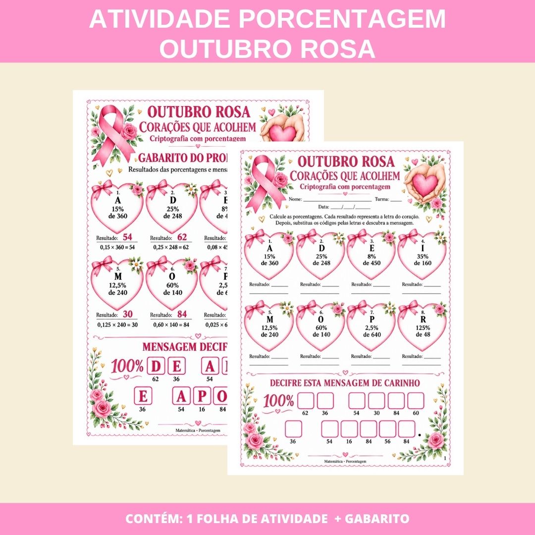 Atividade matemática outubro rosa: porcentagem – PDF para Imprimir | 9º ano — capa do material