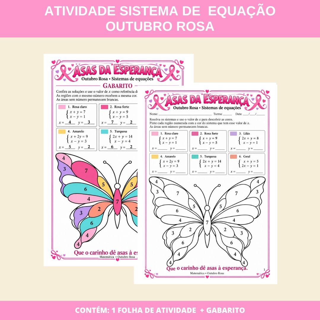 Atividade matemática outubro rosa: sistema de equação 1º grau – Atividade Pedagógica — Matemática para Fundamental II…