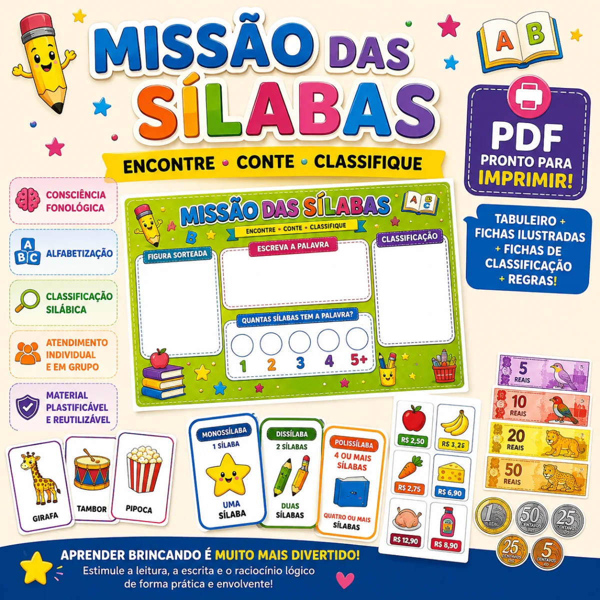 ATIVIDADE MISSÃO DAS SÍLABAS - ALFABETIZAÇÃO — Alfabetização para Todas as séries: MISSÃO DAS SÍLABAS Para esse tipo de…