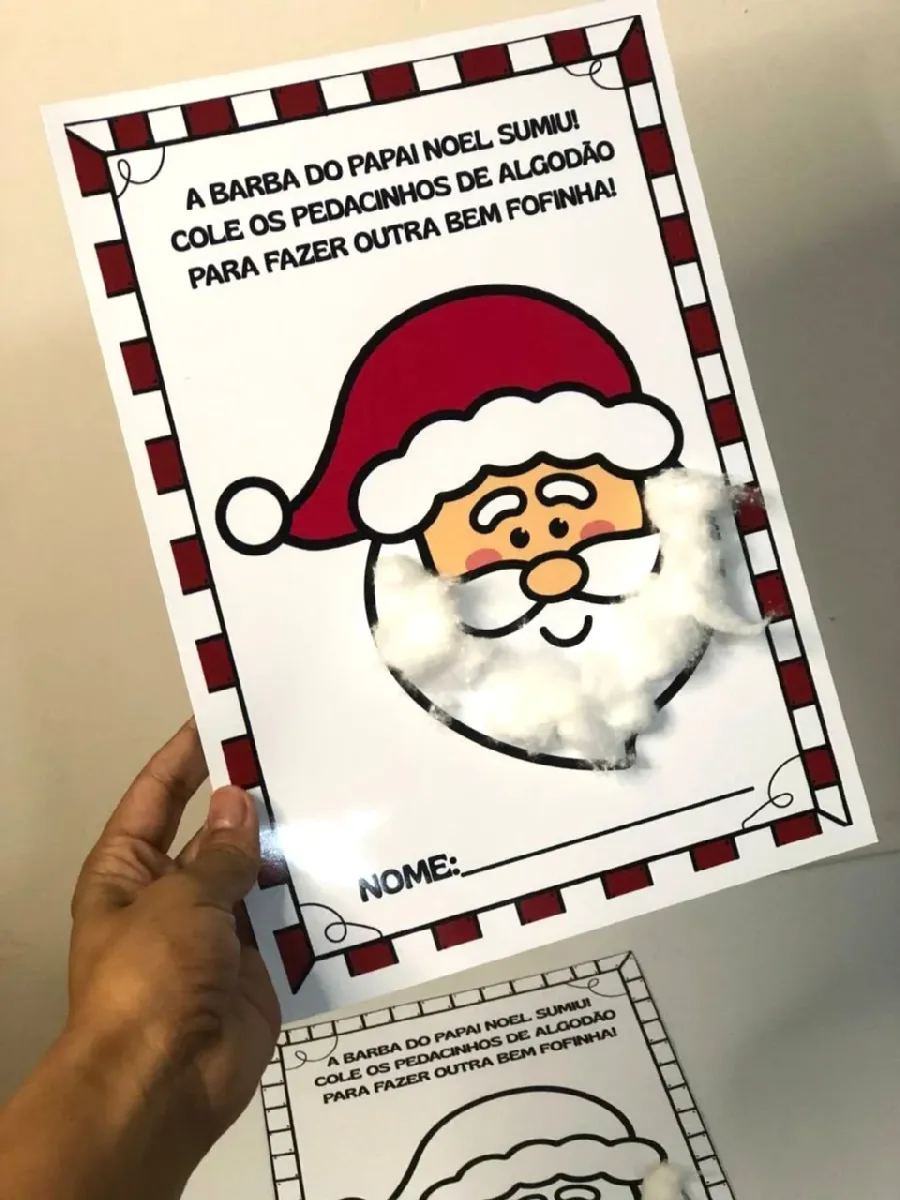 Atividade Natalina Barba do Papai Noel com Algodão para Crianças — Alfabetização para Educação Infantil: Atividade Natalina…