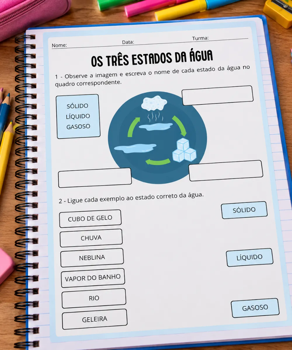 Atividade Os Três Estados da Água – Educação Infantil e Anos Iniciais — Atividades para 2º ano: Atividade de Ciências sobre…