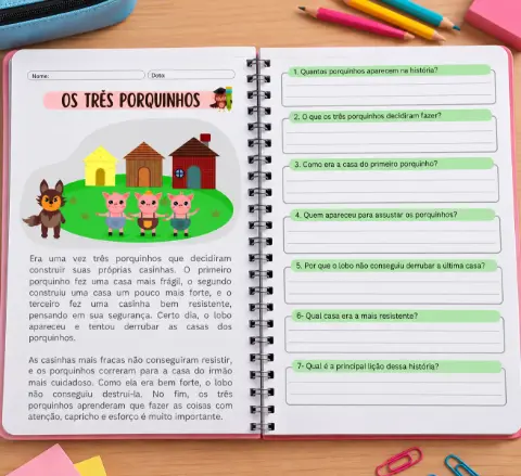 Atividade Os Três Porquinhos para Educação Infantil – Leitura e Compreensão — capa do material