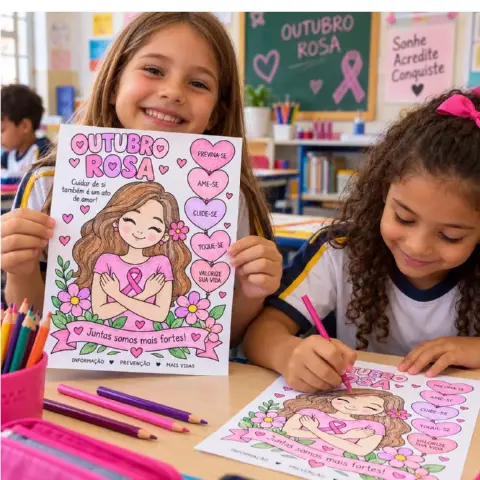 Atividade Outubro Rosa Educação Infantil | PDF para Colorir — amostra 2: O material inclui