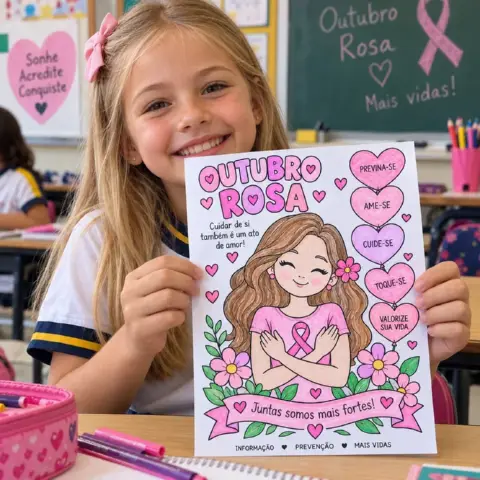 Atividade Outubro Rosa Educação Infantil | PDF para Colorir — amostra 3: Atividade de colorir para trabalhar o Outubro Rosa…