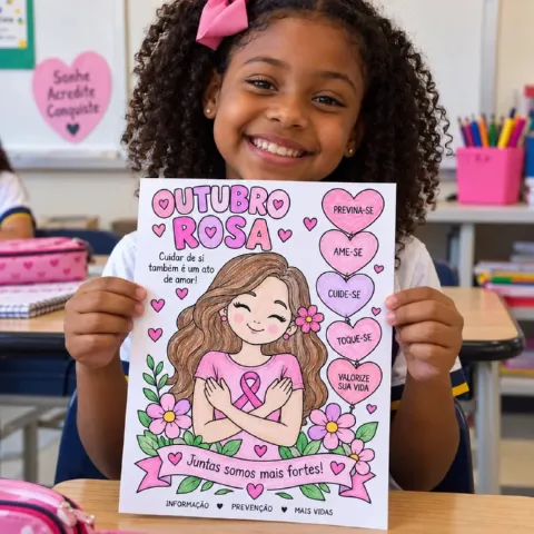 Atividade Outubro Rosa Educação Infantil | PDF para Colorir — amostra 4: Atividade de colorir para trabalhar o Outubro Rosa…