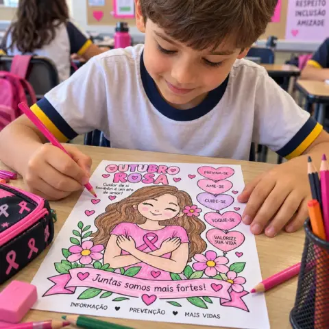 Atividade Outubro Rosa Educação Infantil | PDF para Colorir — amostra 5: Atividade de colorir para trabalhar o Outubro Rosa…
