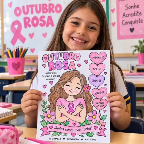 Atividade Outubro Rosa Educação Infantil | PDF para Colorir — amostra 6: Atividade de colorir para trabalhar o Outubro Rosa…
