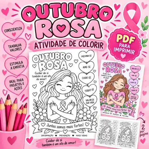 Atividade Outubro Rosa Educação Infantil | PDF para Colorir — capa do material