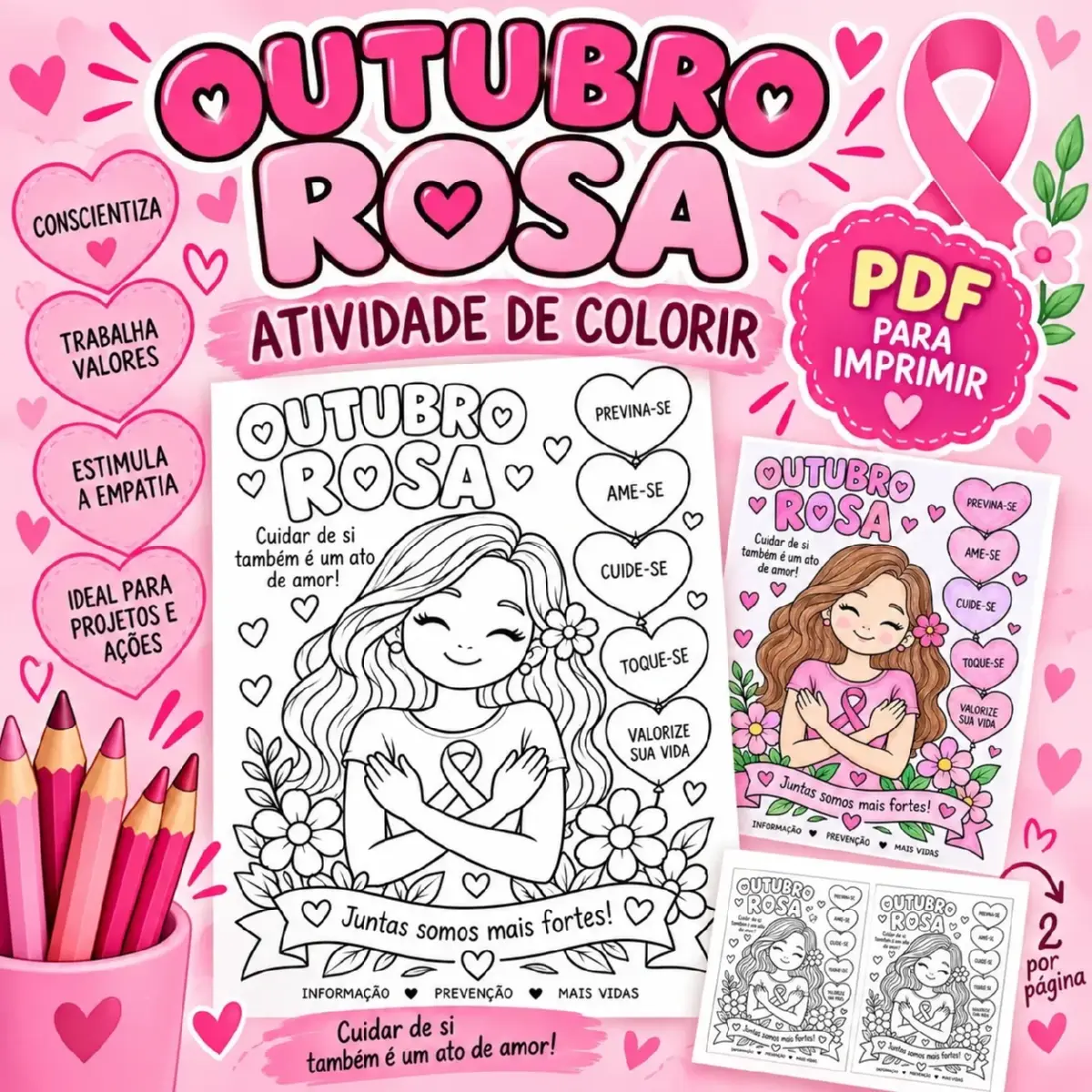 Atividade Outubro Rosa Educação Infantil | PDF para Colorir — Datas comemorativas para Educação Infantil: Atividade de…