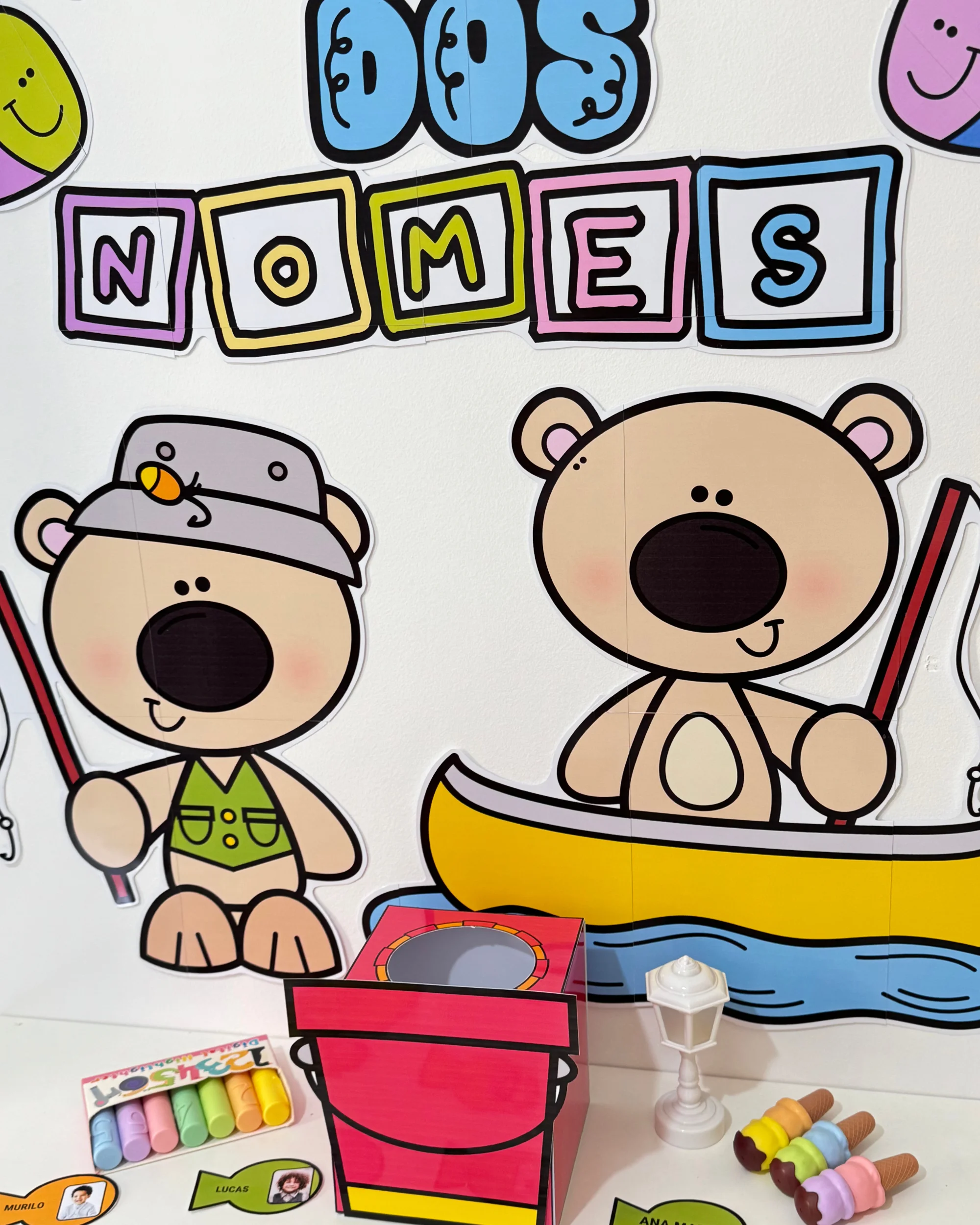 Atividade para Trabalhar o Nome Próprio :Kit Pescaria dos Nomes — amostra 3: Fichas para personalizar com nome