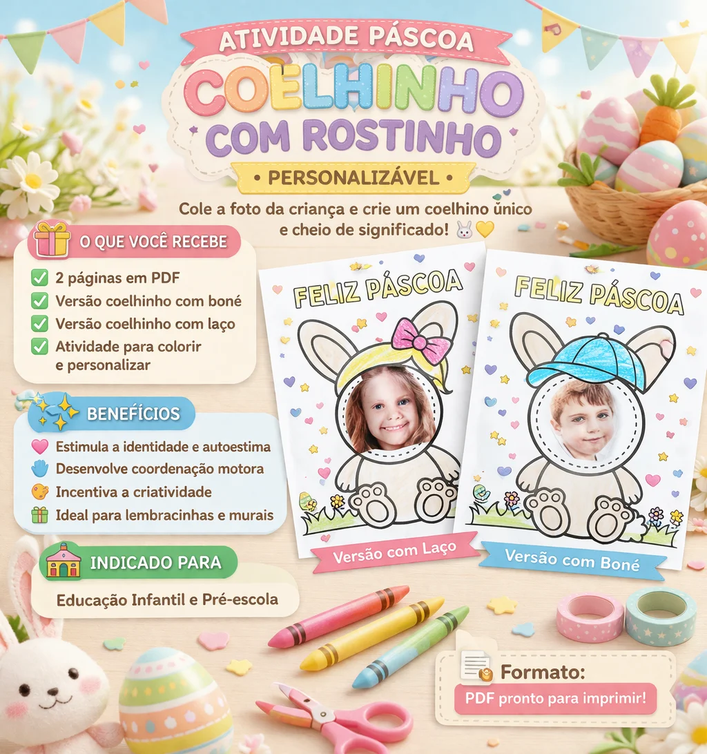 Atividade Páscoa – Coelhinho com Rostinho (Personalizável) — Datas comemorativas para Educação Infantil: Um recurso…