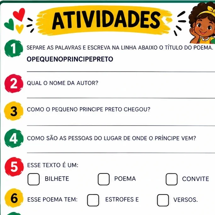 ATIVIDADE PEDAGÓGICA - CONCIÊNCIA NEGRA - PEQUENO PRÍNCIPE PRETO — amostra 2: Página 1 (Leitura, Valorização de Identidade…