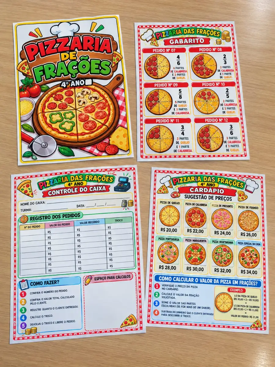 Atividade Pizzaria das Frações – Matemática para o 4º Ano — amostra 4: Ensine frações de forma divertida com pizzas para…