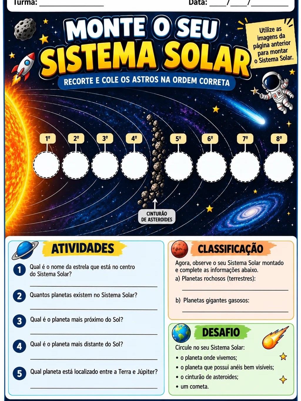 Atividade Prática Sistema Solar: Recorte, Monte e Aprenda — amostra 1: Atividade prática sobre o Sistema Solar com recorte,…