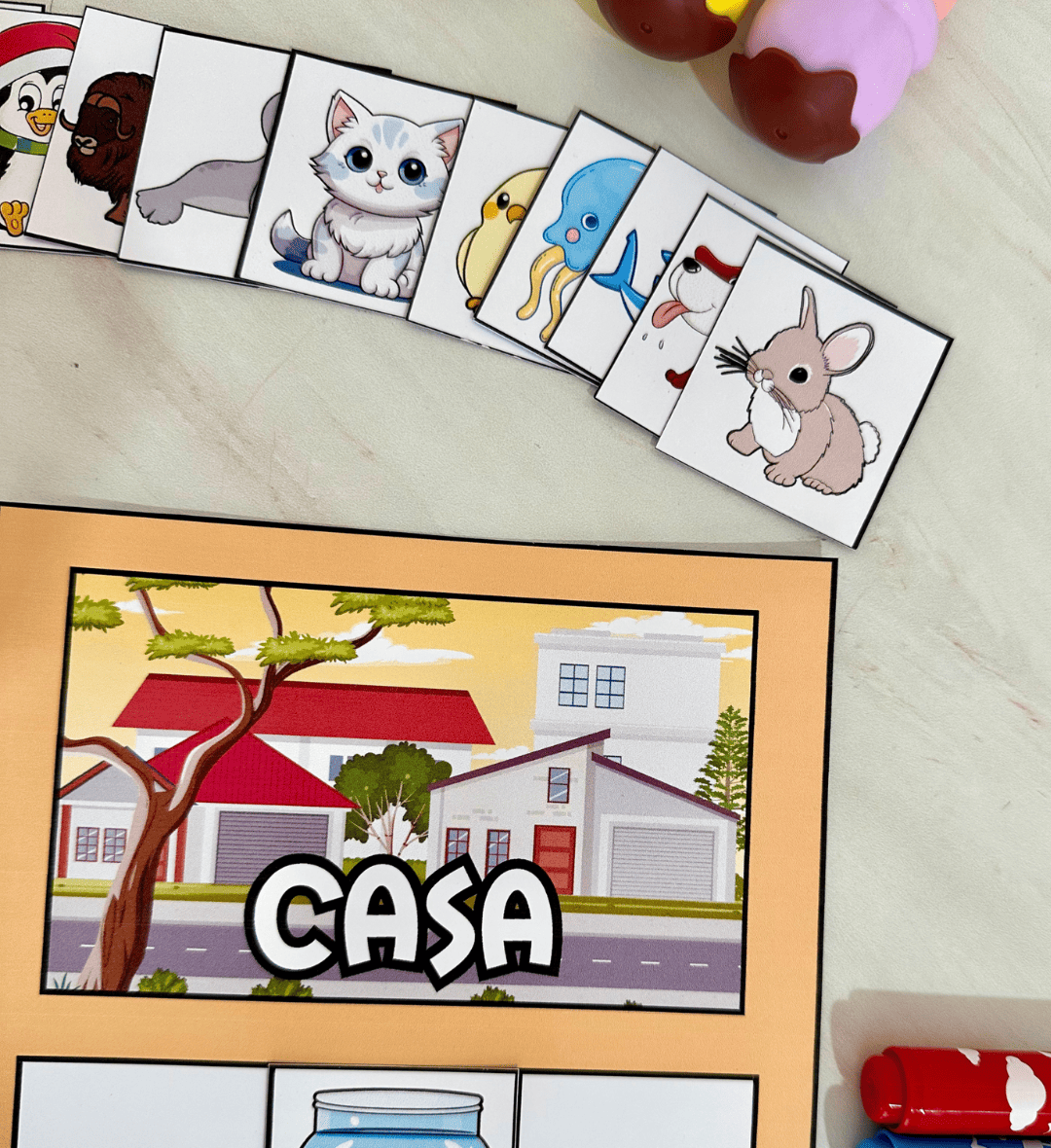Atividade sobre habitats dos animais: Casinha dos Animais — amostra 5: Explore os habitats dos animais com fichas…