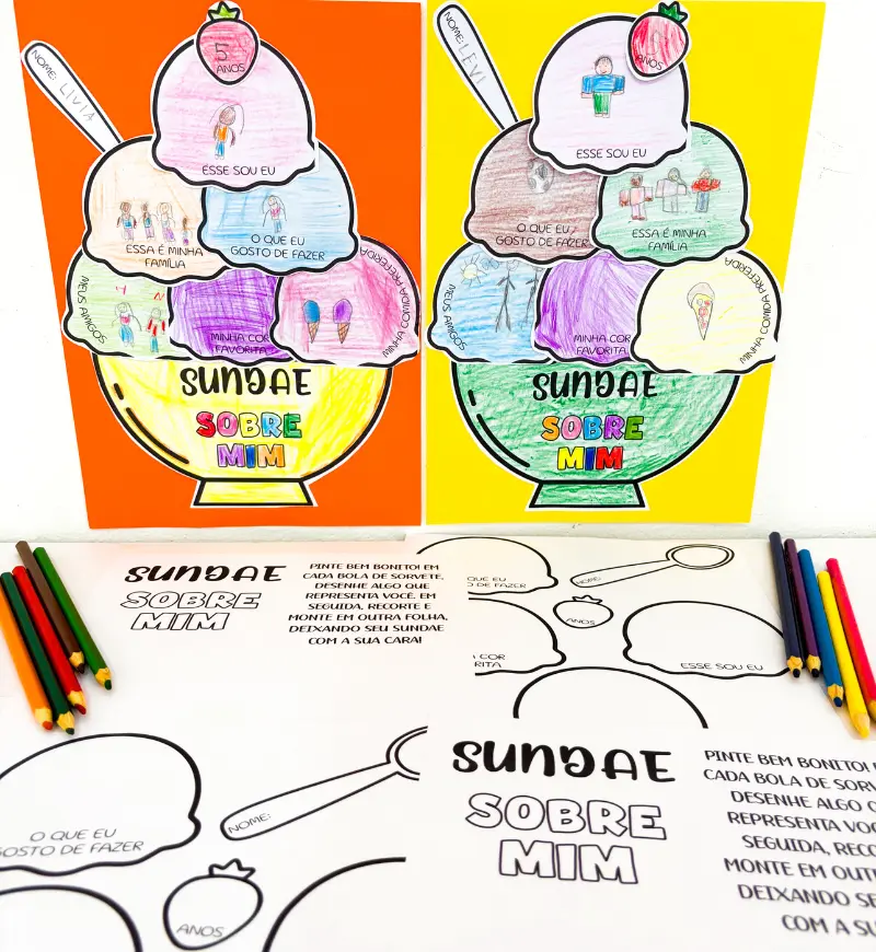 Atividade sobre mim: Sundae para acolhimento na volta às aulas — amostra 2: O que vem no material