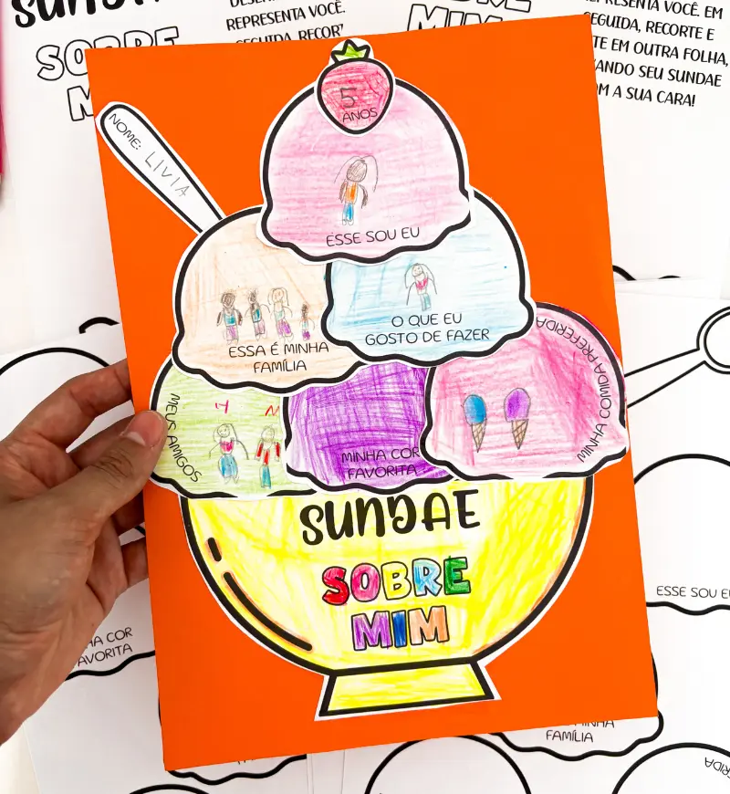Atividade sobre mim: Sundae para acolhimento na volta às aulas — amostra 5: Uma proposta em PDF para as crianças se…