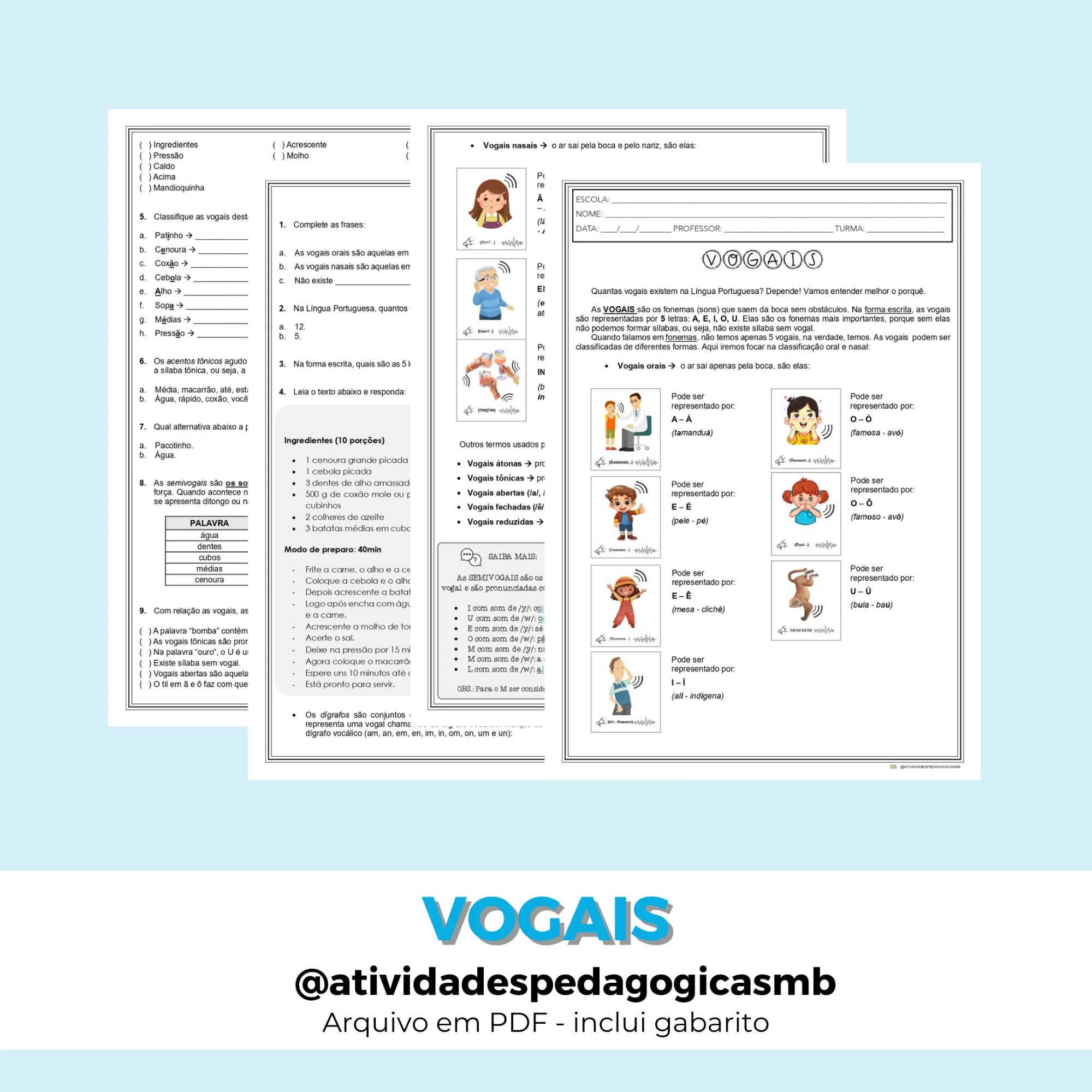 Atividade sobre Vogais Orais e Nasais - FONOLOGIA (PDF) — capa do material