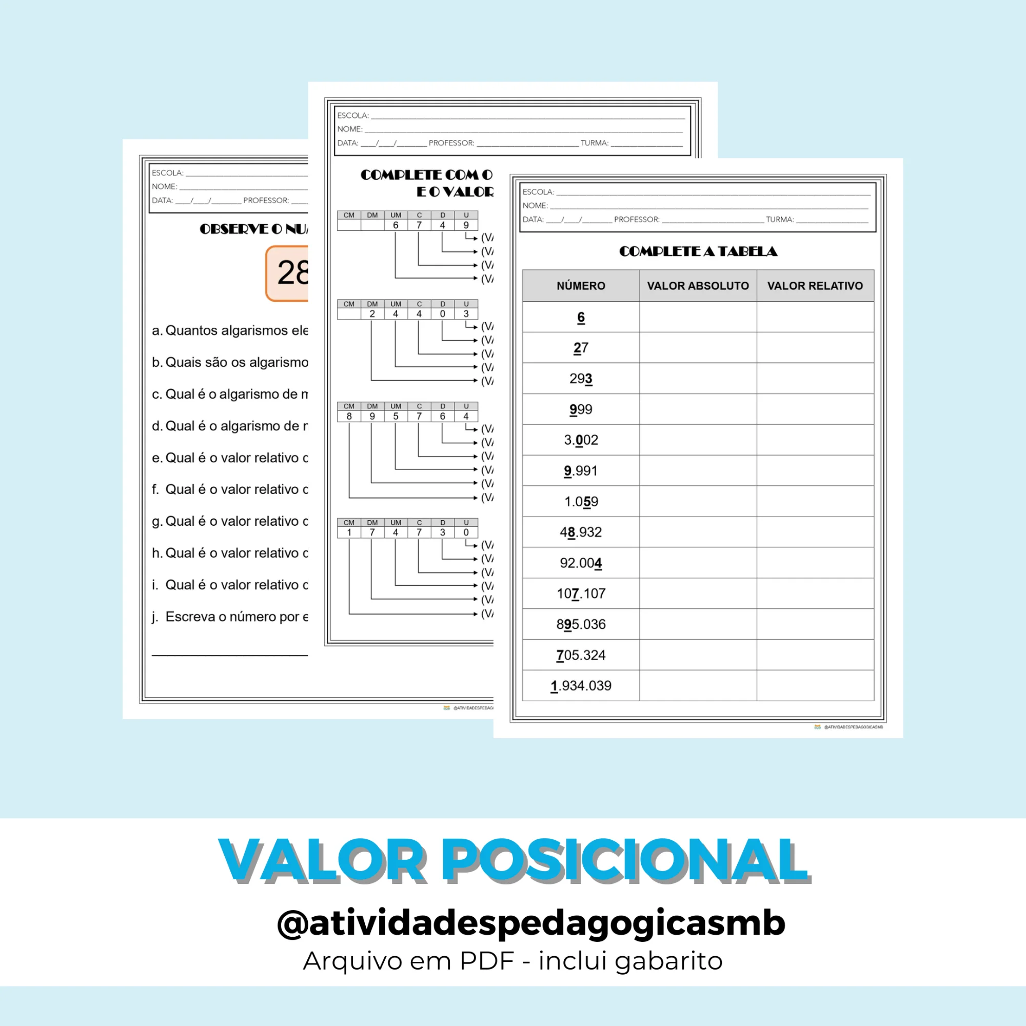 Atividade Valor Absoluto e Relativo - NÚMEROS (PDF) — capa do material