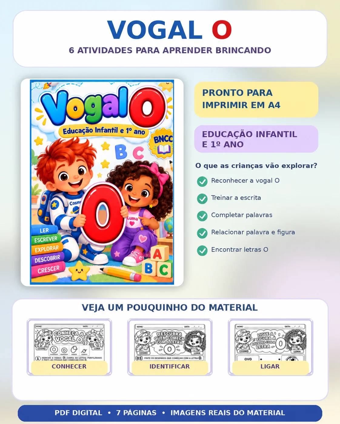 Atividade Vogal O – Alfabetização Educação Infantil em PDF — capa do material