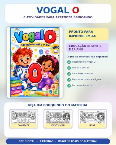 Atividade Vogal O – Alfabetização Educação Infantil em PDF — capa do material