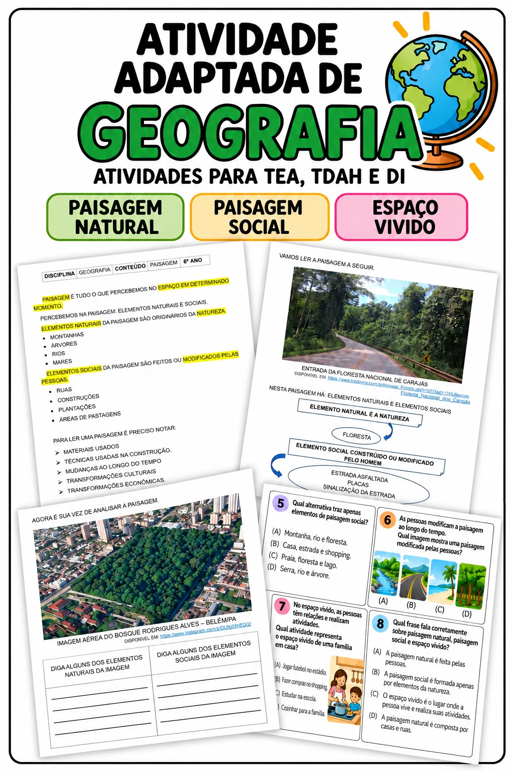 ATIVIDADES ADAPTADAS DE GEOGRAFIA PARA ESTUDANTES TEA, TDAH E DI — Geografia para Todas as séries: Atividades adaptadas de…