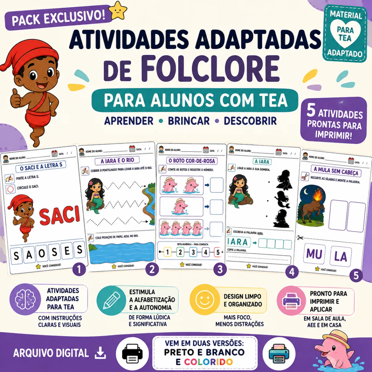 ATIVIDADES ADAPTADAS – FOLCLORE BRASILEIRO PARA ALUNOS EM ALFABETIZAÇÃO (TEA) — amostra 1: Este material foi elaborado…