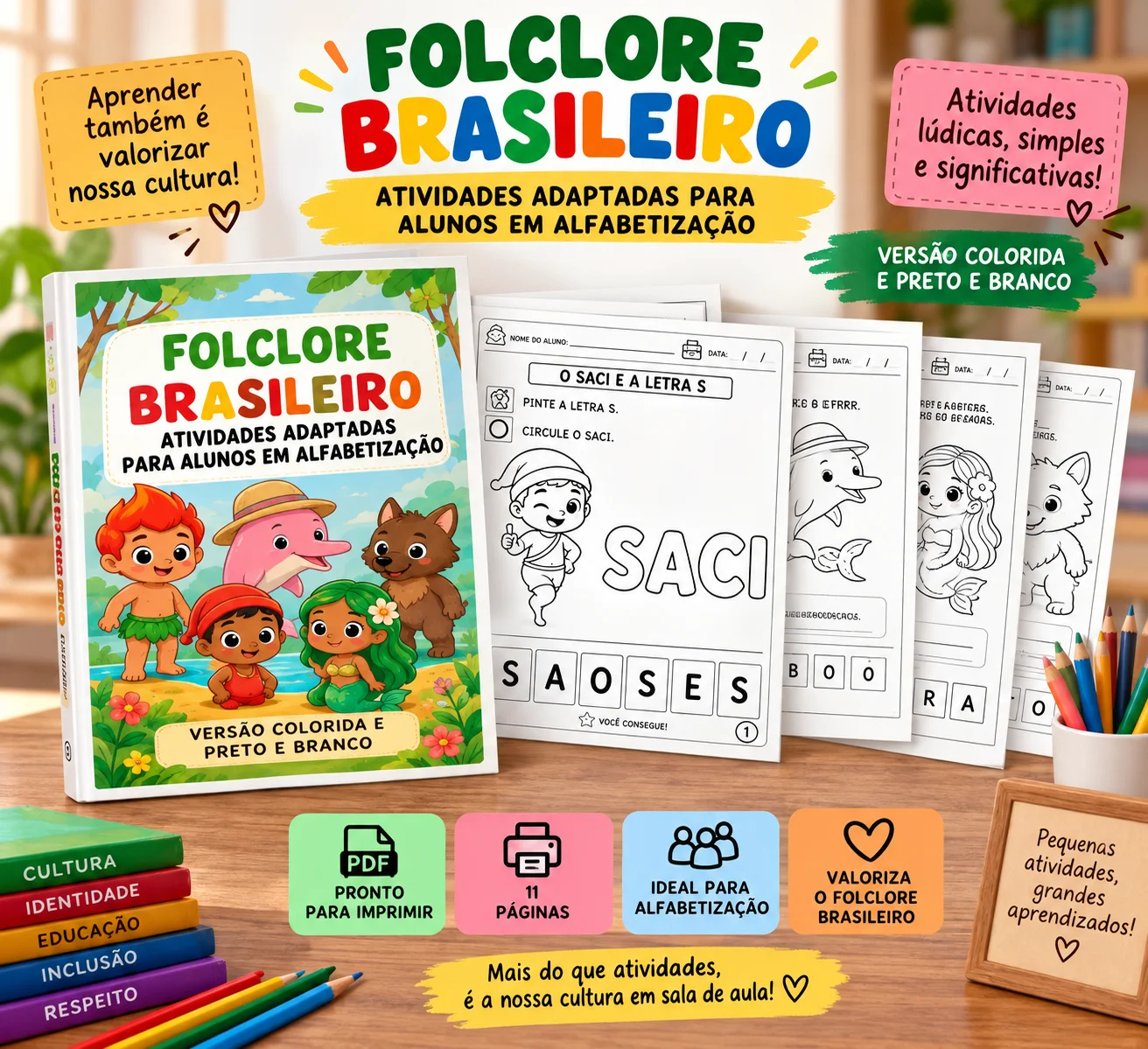 ATIVIDADES ADAPTADAS – FOLCLORE BRASILEIRO PARA ALUNOS EM ALFABETIZAÇÃO (TEA) — capa do material
