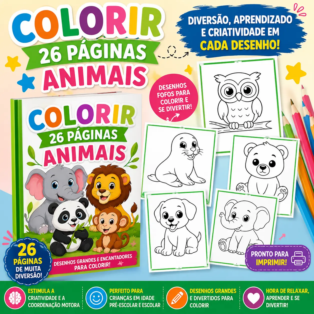 ATIVIDADES COLORIR COM 26 PÁGINAS - ALFABETIZAÇÃO — capa do material