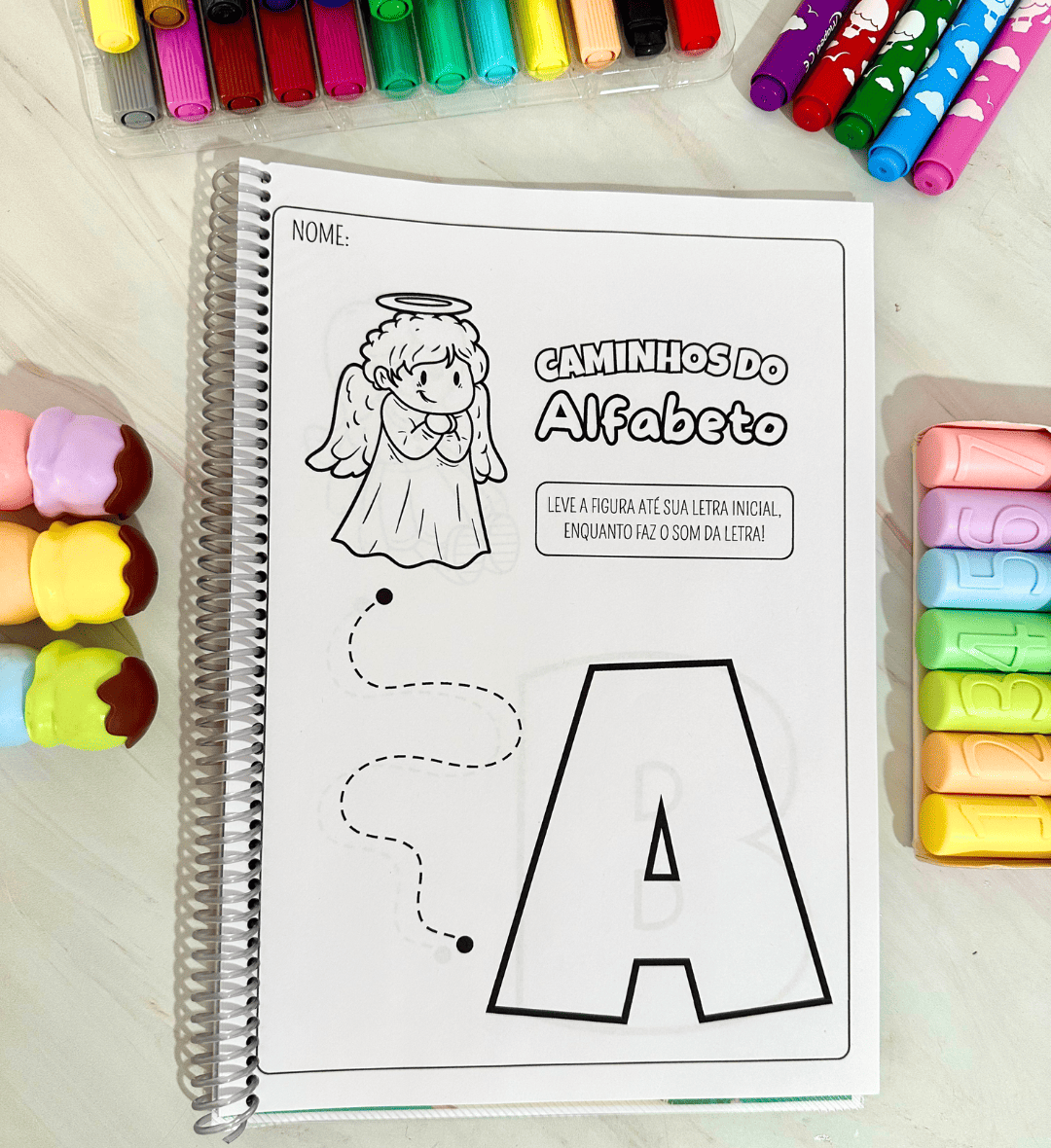 Atividades com Alfabeto: Caminhos para Pintar e Traçar — amostra 2: O que vem no material