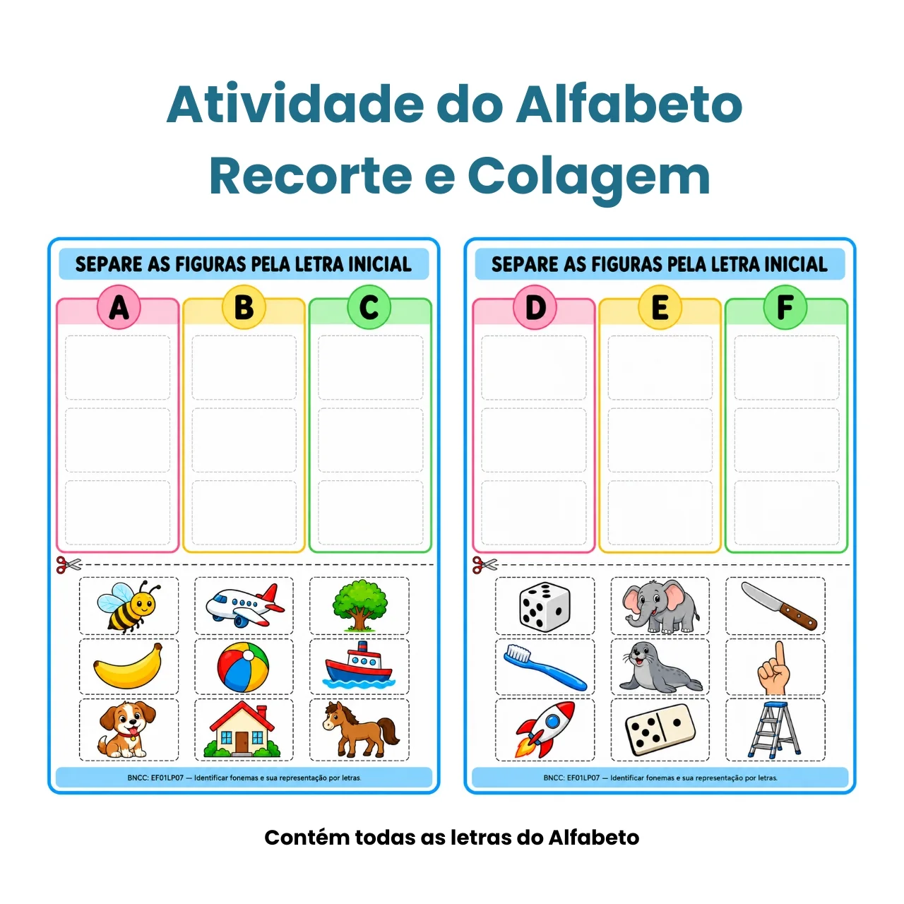 Atividades com Alfabeto para Alfabetização – Recorte e Cole — amostra 2: O que desenvolve