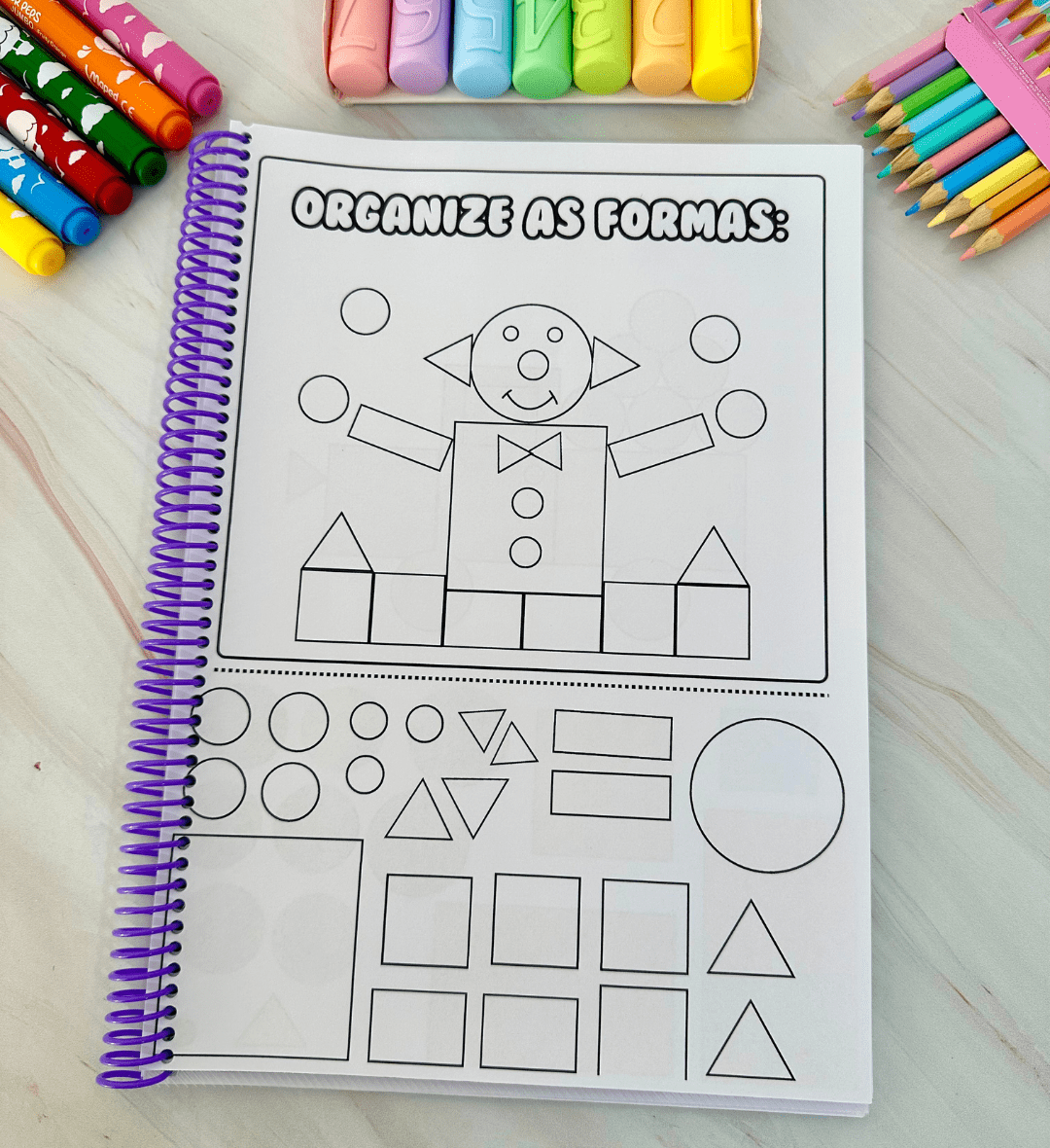 Atividades com Formas Geométricas: Organize e Complete Imagens — amostra 6: PDF com 40 páginas para explorar formas…