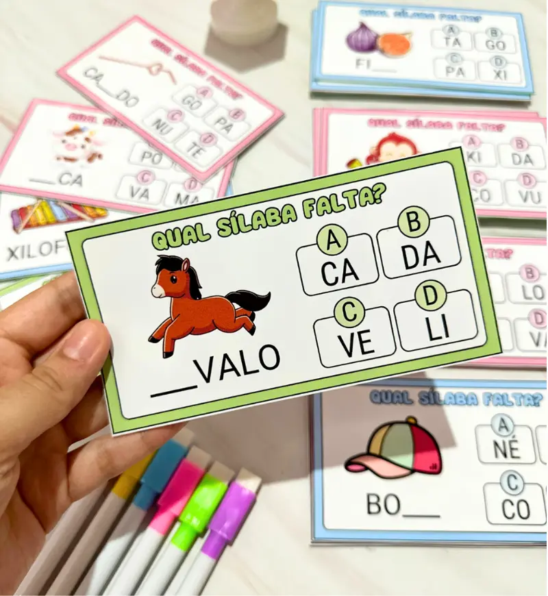 Atividades com Sílabas Simples: Assinale a Sílaba — amostra 2: O que vem no material