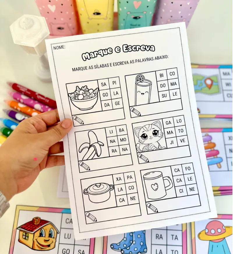 Atividades com Sílabas Simples: Kit Marque e Escreva em PDF — amostra 3: Como utilizar em sala de aula