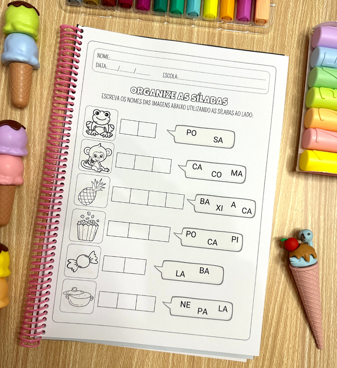 Atividades com Sílabas Simples: Organize e Forme Palavras — amostra 2: O que vem no material