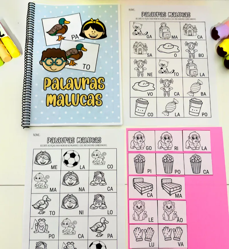 Atividades com Sílabas Simples: Palavras Malucas em PDF — amostra 5: Trabalhe a leitura e a escrita com 16 páginas de…