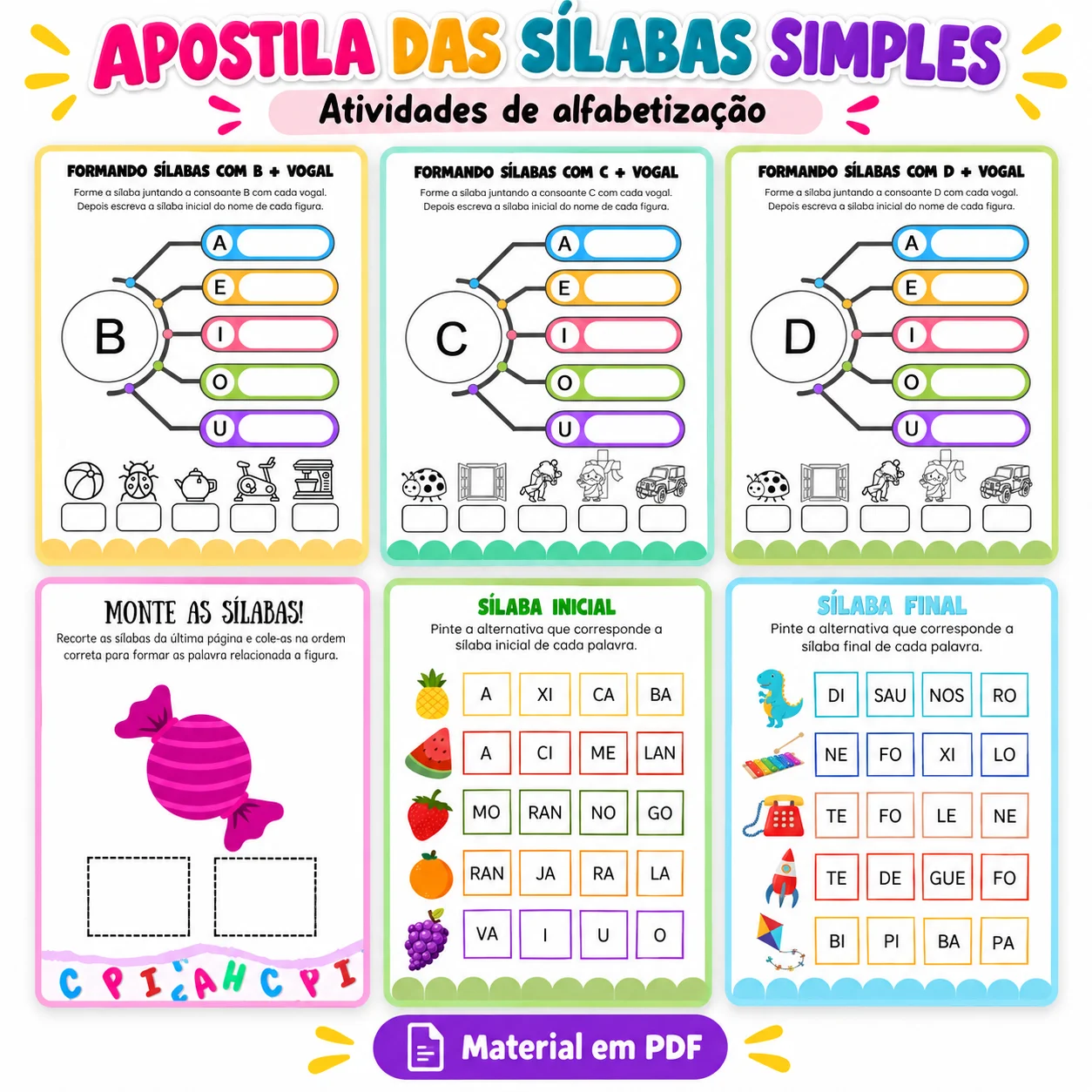 Atividades com Sílabas Simples para Alfabetização – Apostila em PDF — amostra 5: Apostila com 103 páginas de atividades…