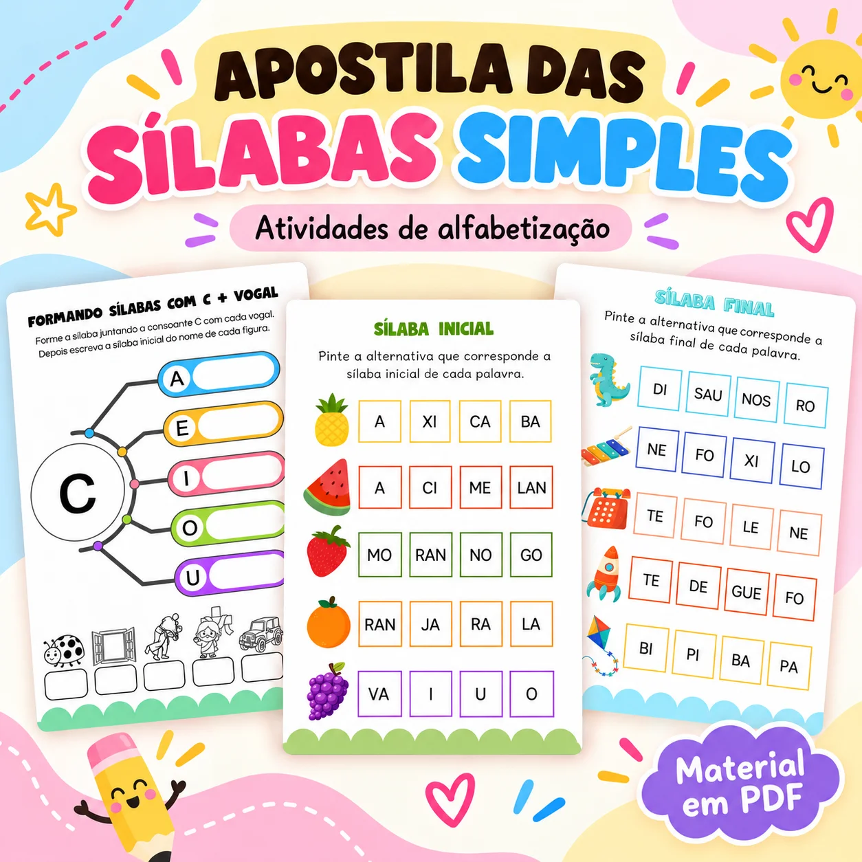 Atividades com Sílabas Simples para Alfabetização – Apostila em PDF — amostra 6: Apostila com 103 páginas de atividades…