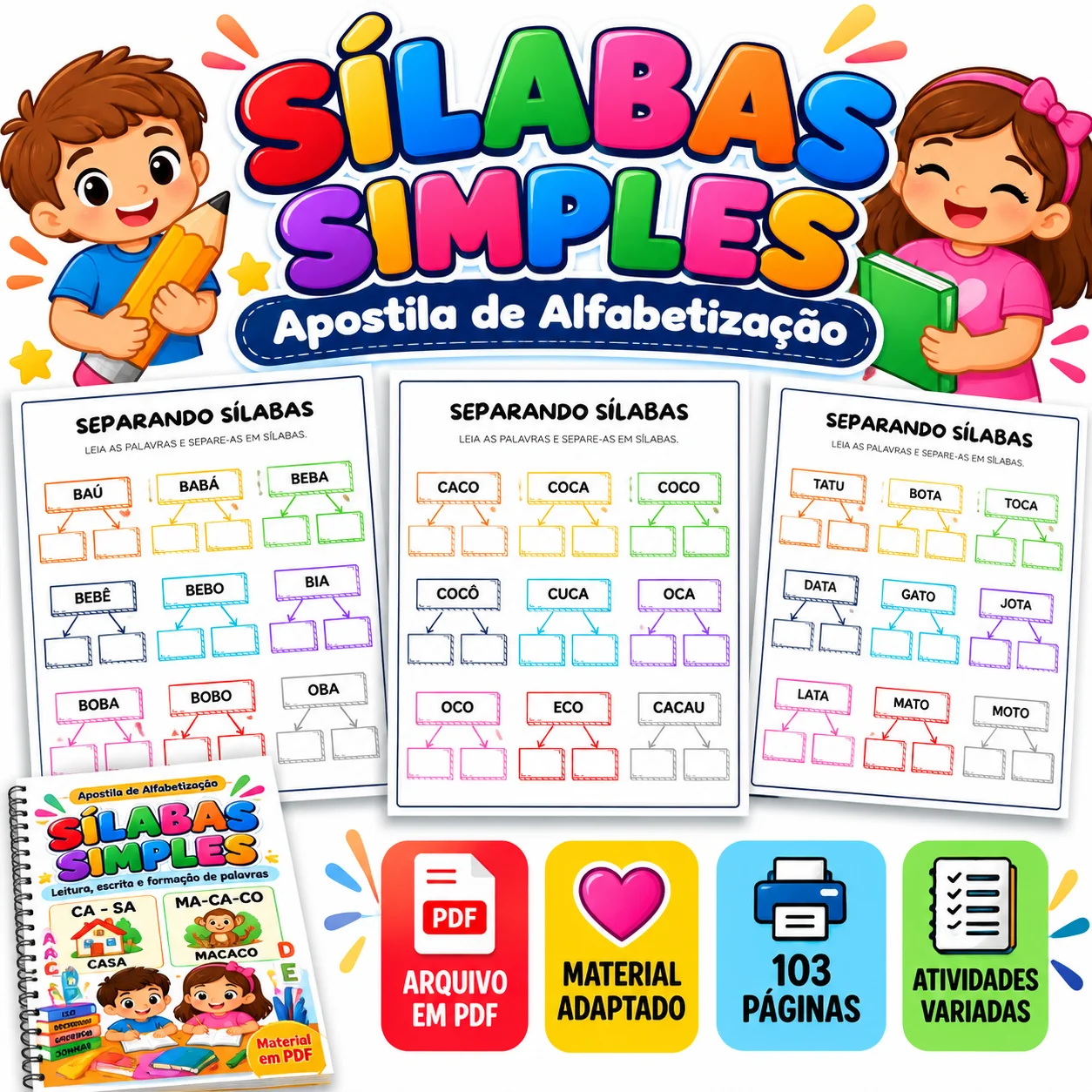 Atividades com Sílabas Simples para Alfabetização – Apostila em PDF — capa do material