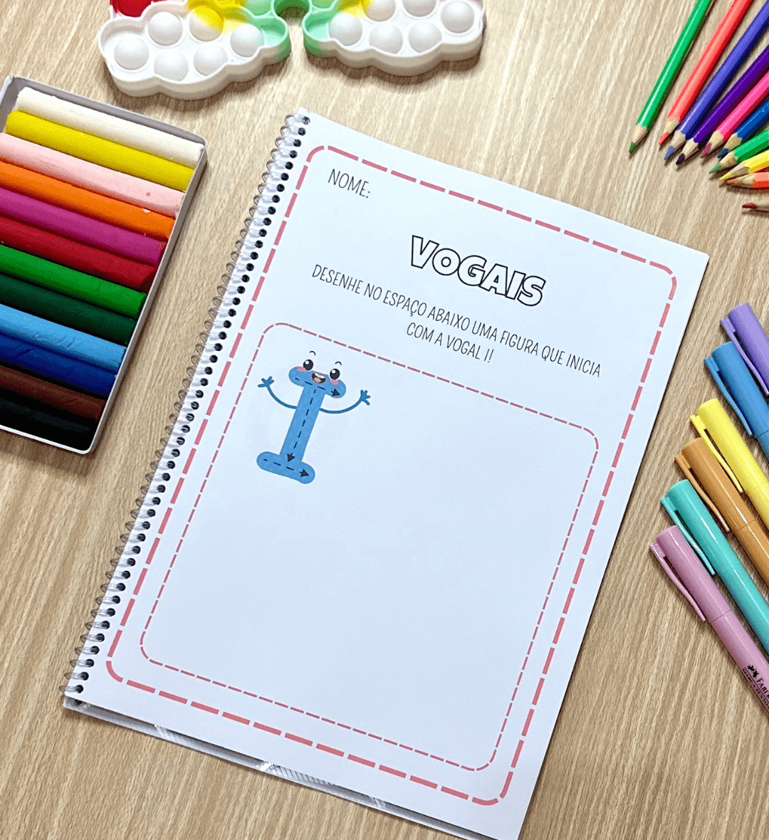 Atividades com Vogais: Apostila de Alfabetização em PDF — amostra 2: O que vem no material