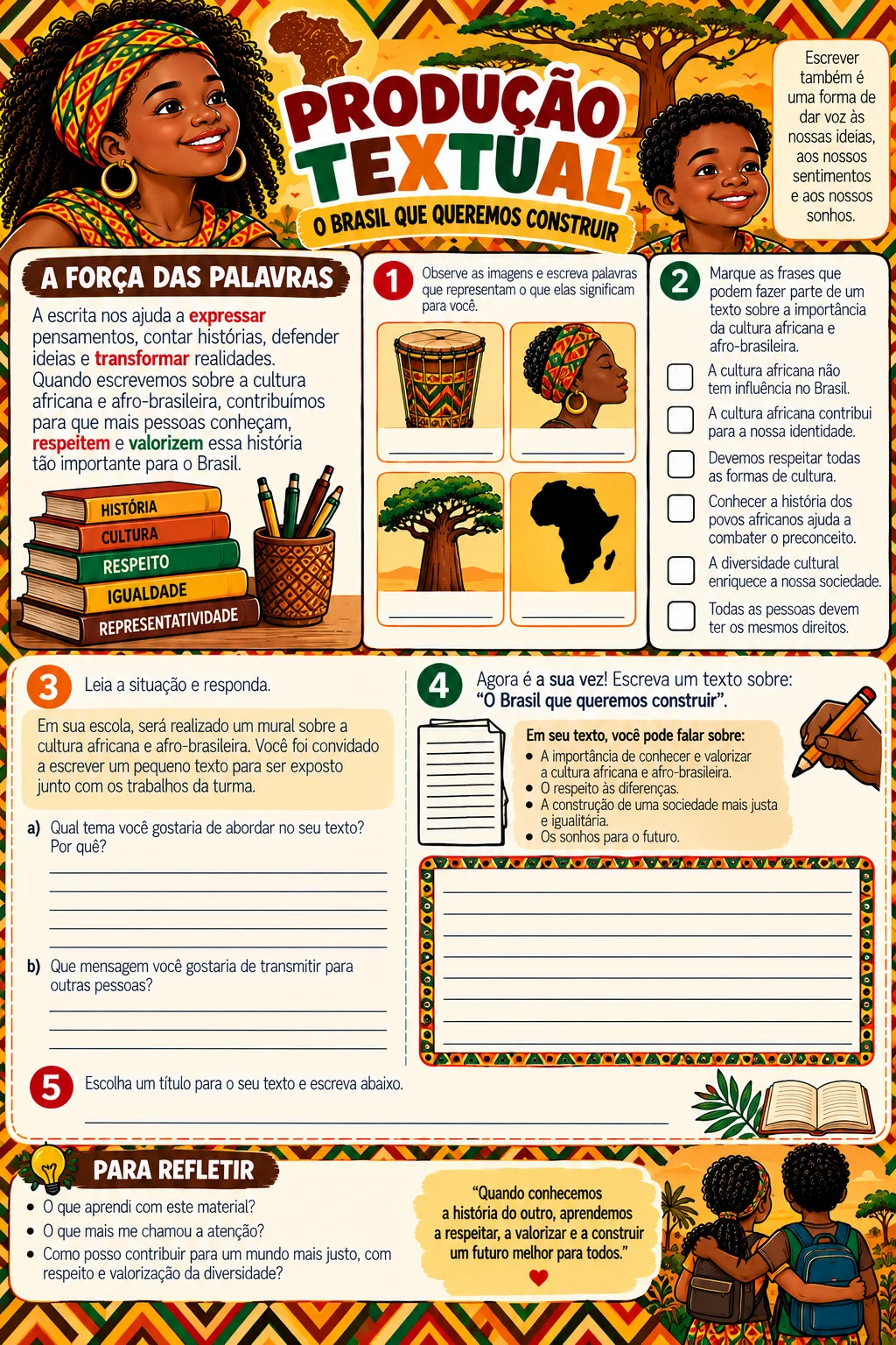Atividades Consciência Negra 4º e 5º Ano – Kit Pedagógico — amostra 2: Material colorido com atividades sobre história,…