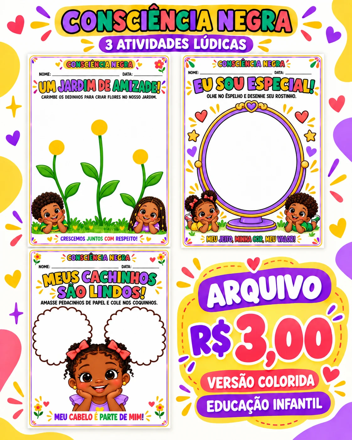 Atividades Consciência Negra – Educação Infantil — amostra 3: Três atividades lúdicas para trabalhar identidade, autoestima…