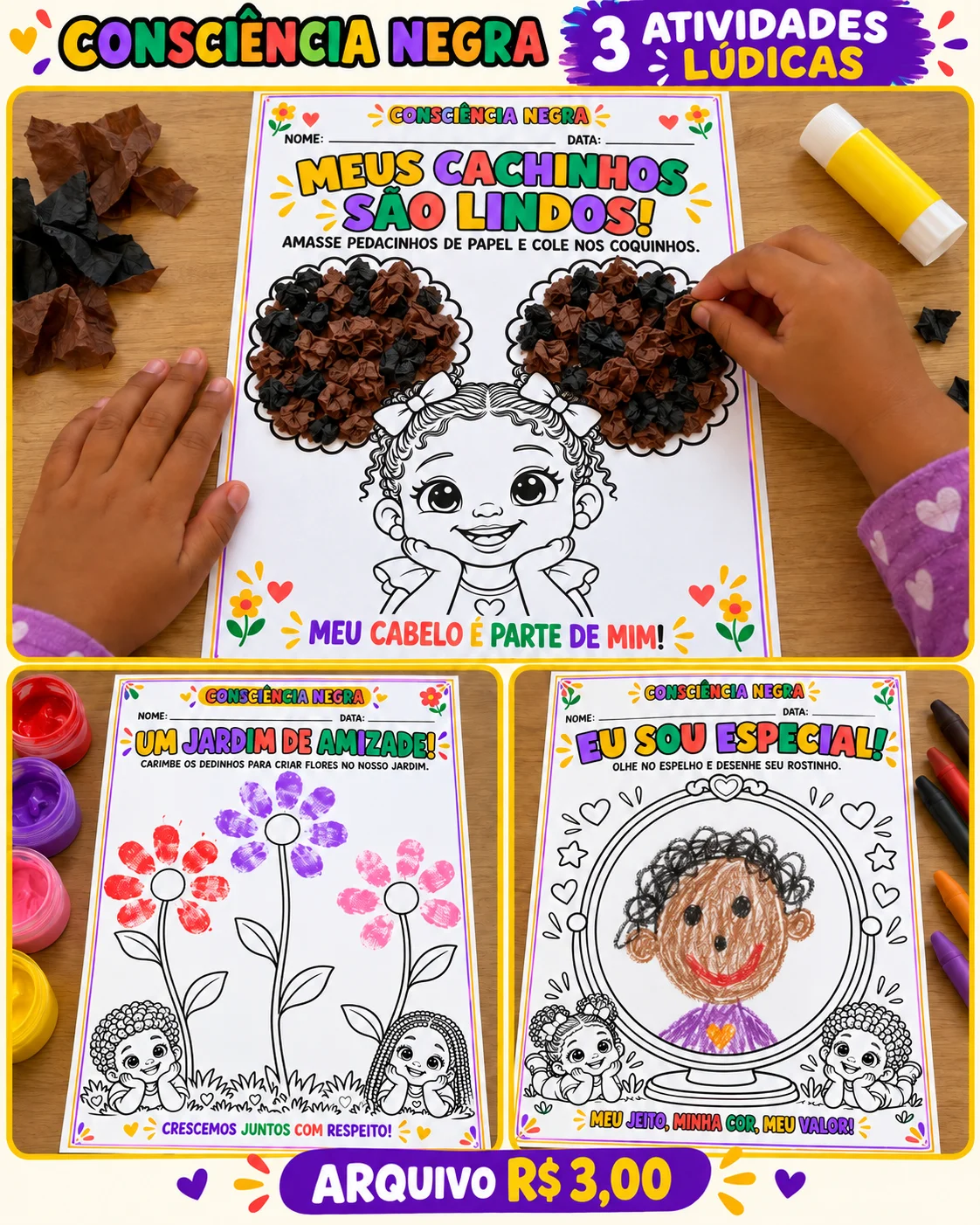 Atividades Consciência Negra – Educação Infantil — amostra 4: Três atividades lúdicas para trabalhar identidade, autoestima…