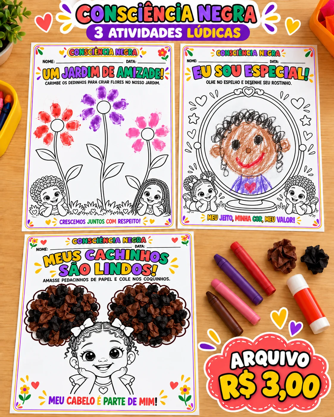 Atividades Consciência Negra – Educação Infantil — amostra 5: Três atividades lúdicas para trabalhar identidade, autoestima…